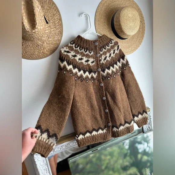 Rare True Vintage 1950’s Icelandic Fair Isle Sweater Aberdeen Jumper Cardigan - Picture 5 of 6